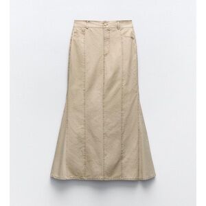 Zara Khaki Washed Effect Long Skirt Size Small NWT